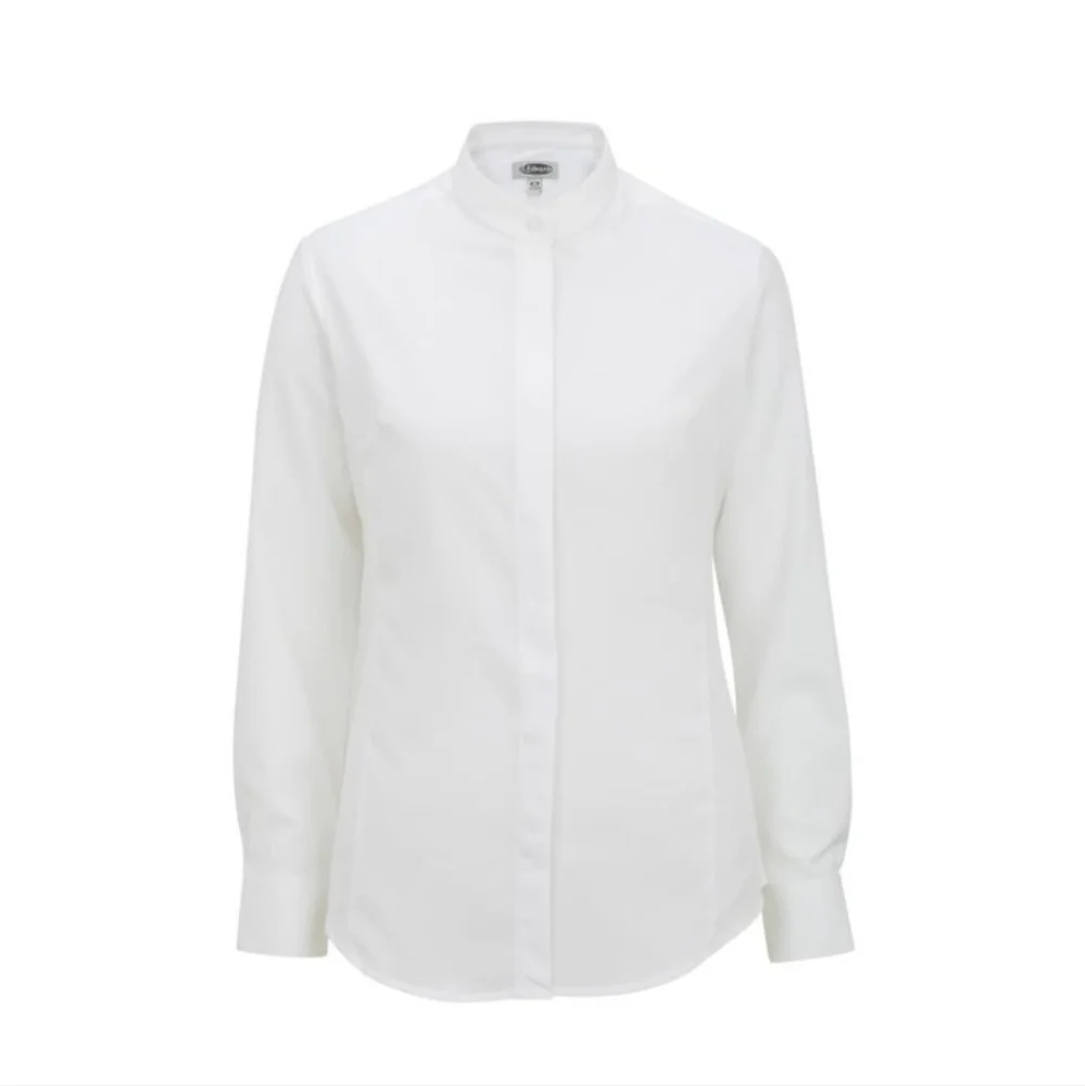 2 Ladies Edwards white work shirts with banded collar both size Medium - Picture 2 of 8